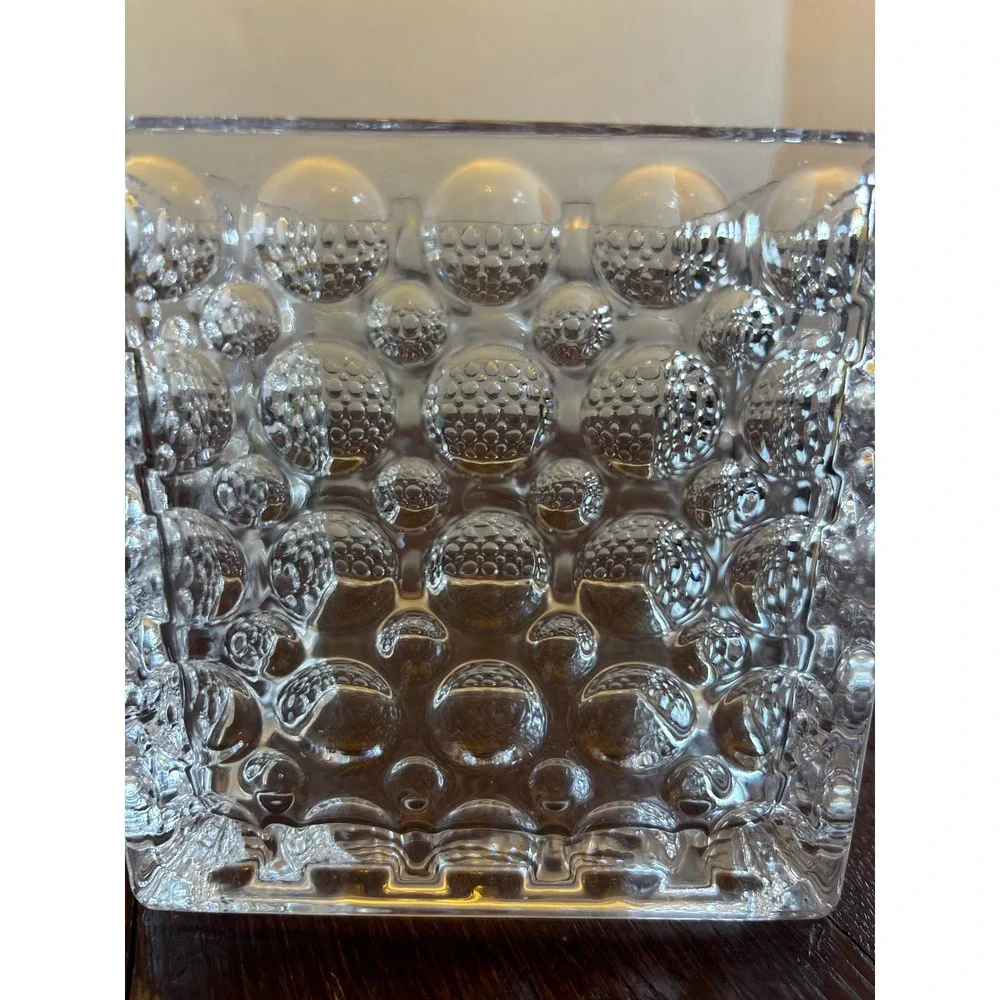 Clear Glass Square Bubble Cube Vase Textured Hobnail Candle Holder 4.75 Inch